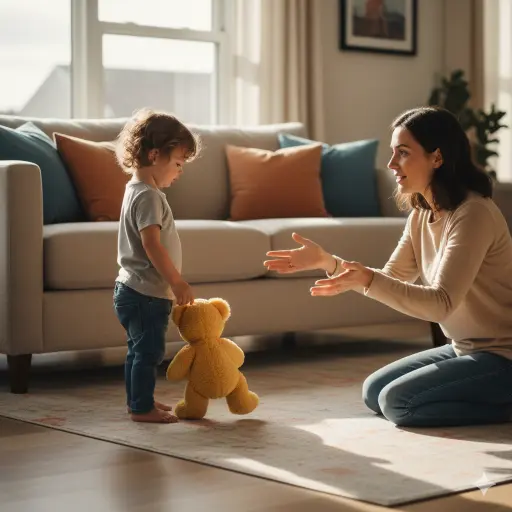A mother reaches out to hug her upset little girl.