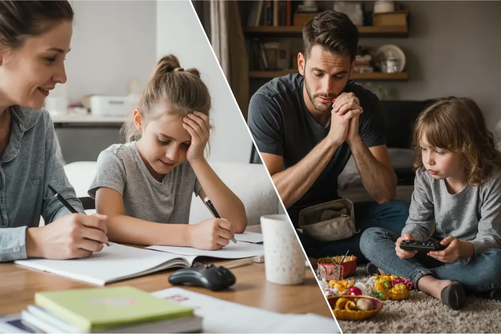 Side by side comparison of authoritative vs permissive parenting styles showing different approaches to boundaries