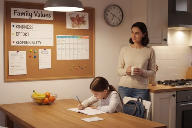 Balanced Parenting Combining Structure and Freedom: parent and teen plan routines with calm guidance and autonomy.