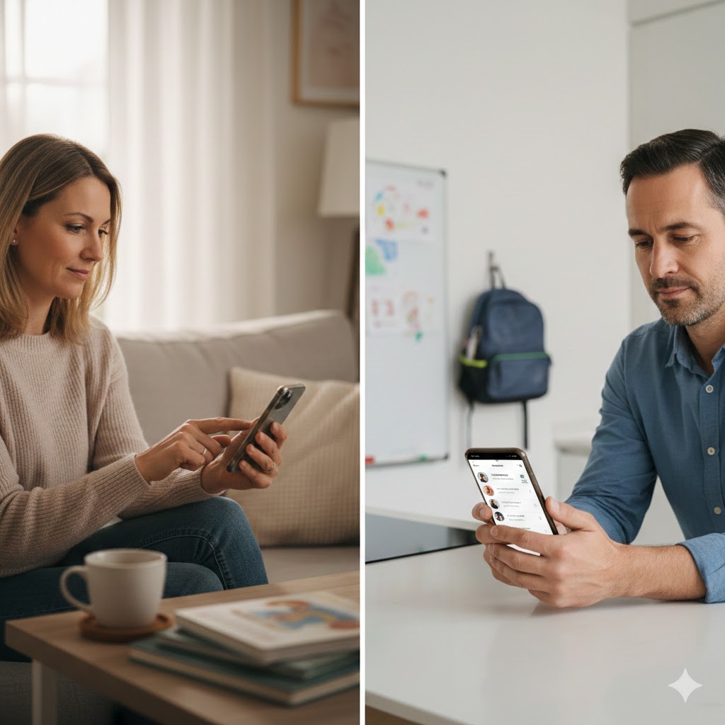 co parenting parents checking the same parental control app