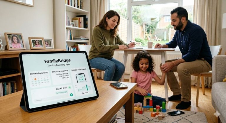 parents using a co parenting app to manage shared screen time limits across two households