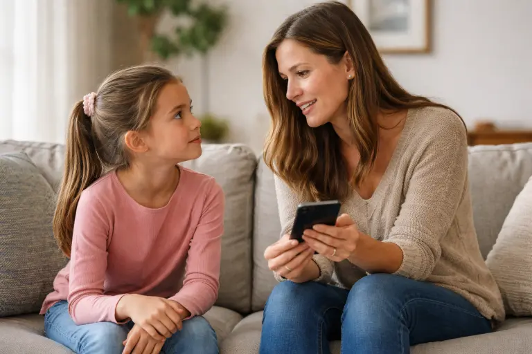 parent explaining digital rules to a child at home