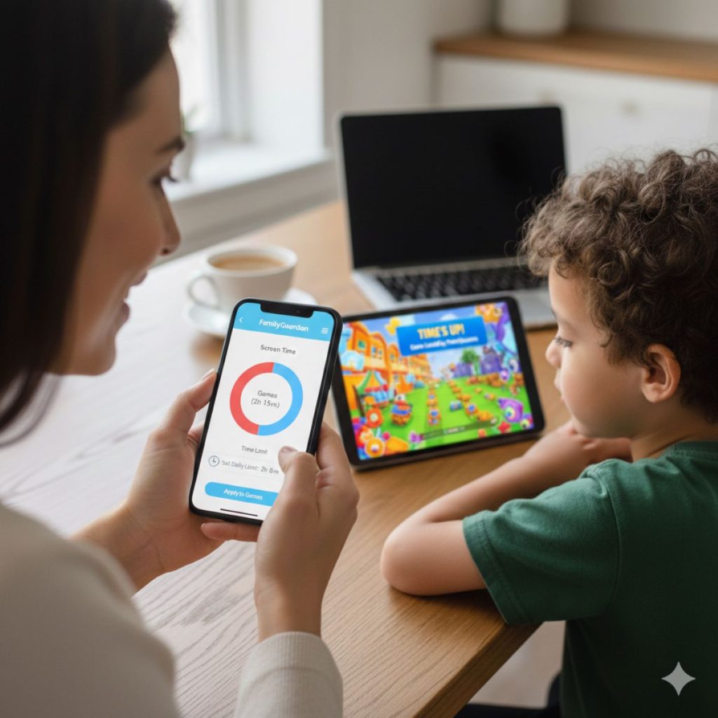   parent adjusting parental control app settings on phone