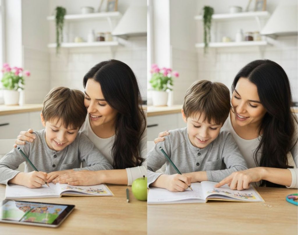   child transitioning calmly from screen time to another activity