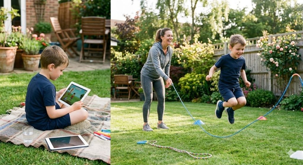   child transitioning calmly from screen time to another activity