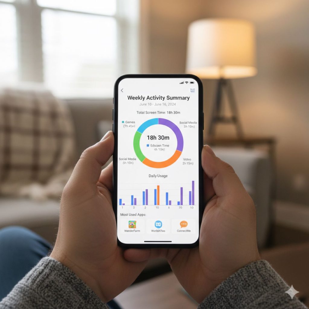 parent reviewing weekly screen time report